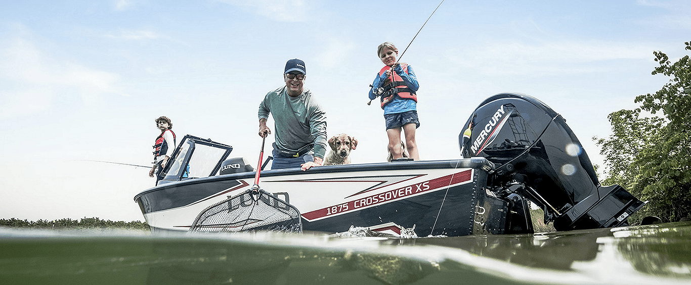 Lund boat with family fishing